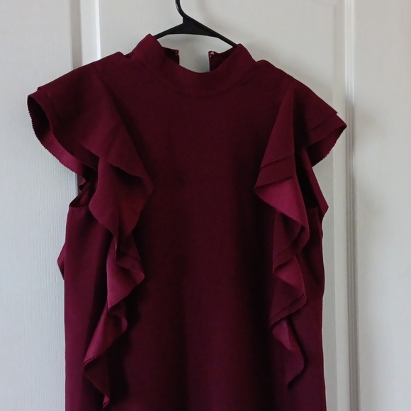 Kate Spade satin crepe flutter sleeve dress NWT Burgundy - Picture 3 of 9